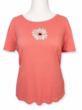 Pink Sequin Flower Graphic Tee 100% Organic Cotton Cottagecore Y2K